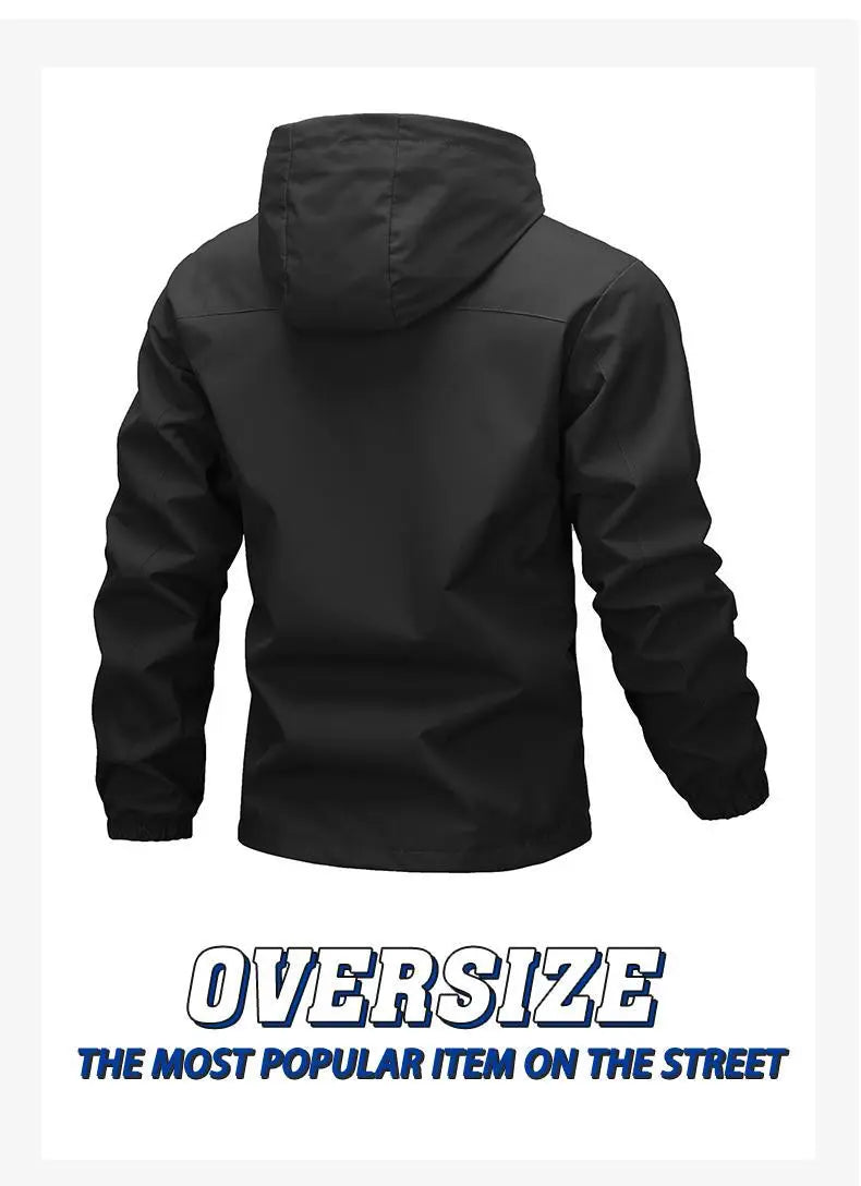 Men Lightweight Outdoor Hooded Jacket Water Resistant Windbreaker Full Zip Adjustable Drawstring Hood Hiking Work Shell Coat Multi‑Color
