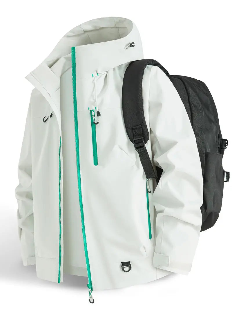 New Outdoor Hooded Couples' Mountain Climbing Jacket, Spring & Autumn Windproof Waterproof Breathable Stylish Plain Jacket, Outdoor Zipper Jacket, Hiking Jacket, Waterproof Windproof Outerwear, Outdoor Clothing