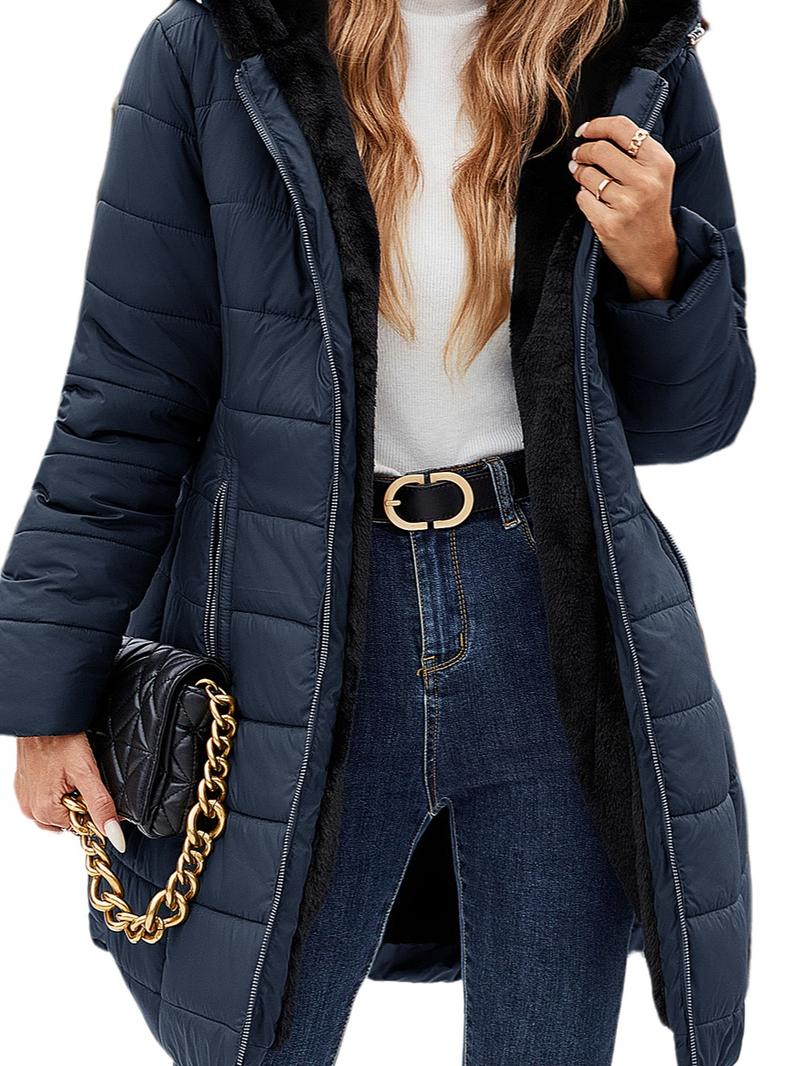 FASHORA Women's Winter Thickened Down Jacket Warm Long Puffer Coat Fleece Lined Parka Outerwear with Faux Fur Hood Tops Womenswear Long Sleeve Padded Adjustable